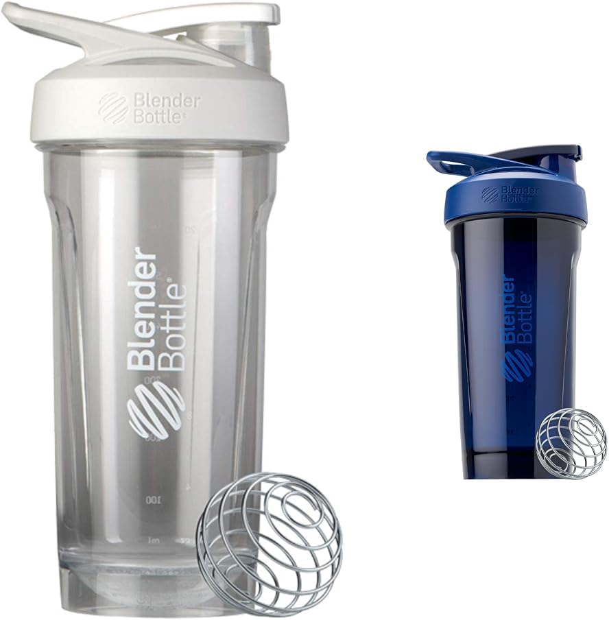 BlenderBottle 28-Ounce Strada Shaker Cups for Protein Shakes, Pre Workout, White and Blue