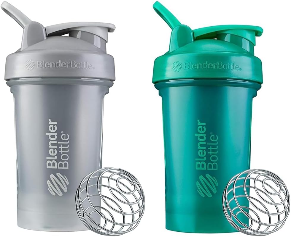 BlenderBottle Classic V2 Shaker Bottle Perfect for Protein Shakes and Pre Workout, 20-Ounce, Pebble Grey & Classic V2 Shaker Bottle Perfect for Protein Shakes and Pre Workout, 20-Ounce, Emerald Green