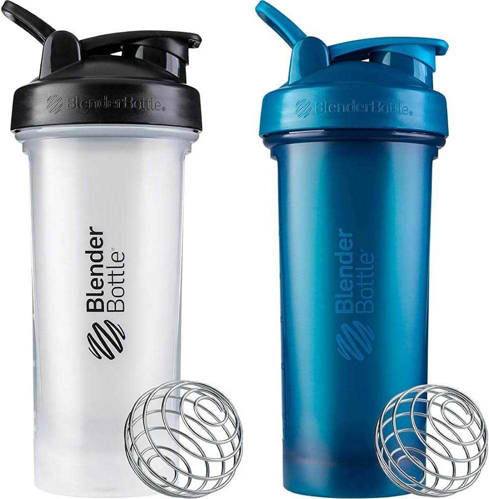 BlenderBottle Classic V2 Shaker Bottle Perfect for Protein Shakes and Pre Workout, 28-Ounce, Clear/Black & Classic V2 Shaker Bottle Perfect for Protein Shakes and Pre Workout, 28-Ounce, Ocean Blue