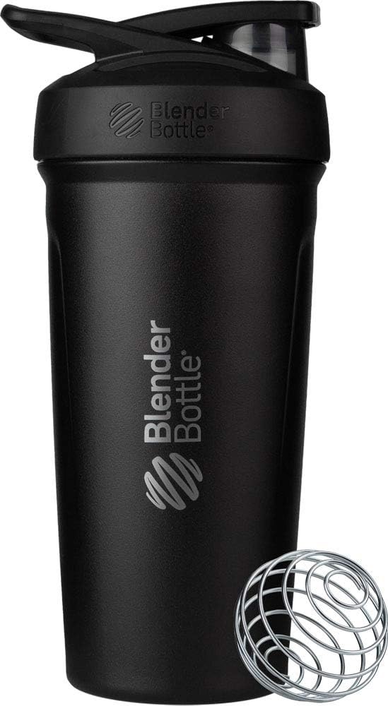 BlenderBottle 24-Ounce Stainless Steel Shaker Cup Bundle with Wire Whisk, Blue and Black