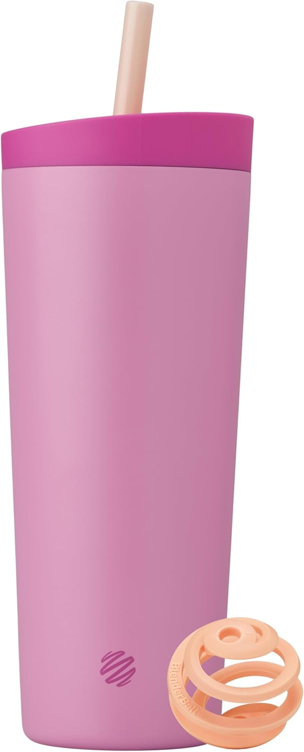 BlenderBottle Tumbler 2-in-1 Stainless Steel Shaker Bottle 24oz, Rose Petal