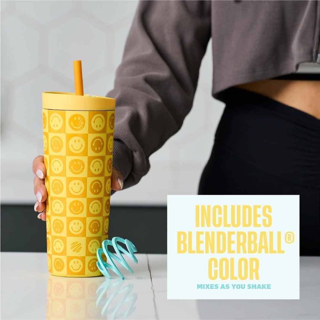 BlenderBottle Tumbler 2-in-1 Stainless Steel Shaker Bottle 24oz Kami Smiles