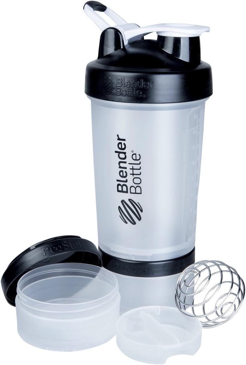 BlenderBottle ProStak System with 22-Ounce Bottle and Twist n' Lock Storage, Clear/Back Clear/Black