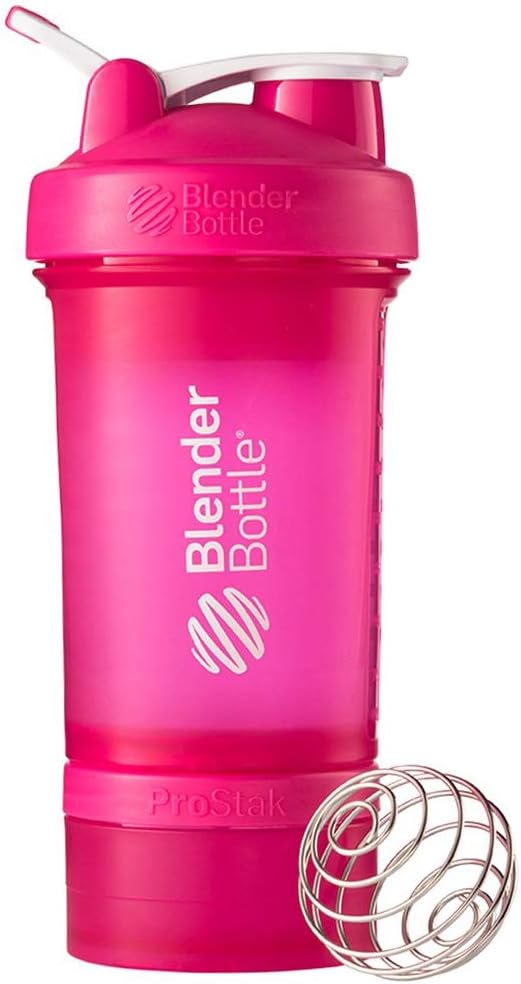 BlenderBottle ProStak System with 22-Ounce Bottle and Twist n' Lock Storage, Hot Pink