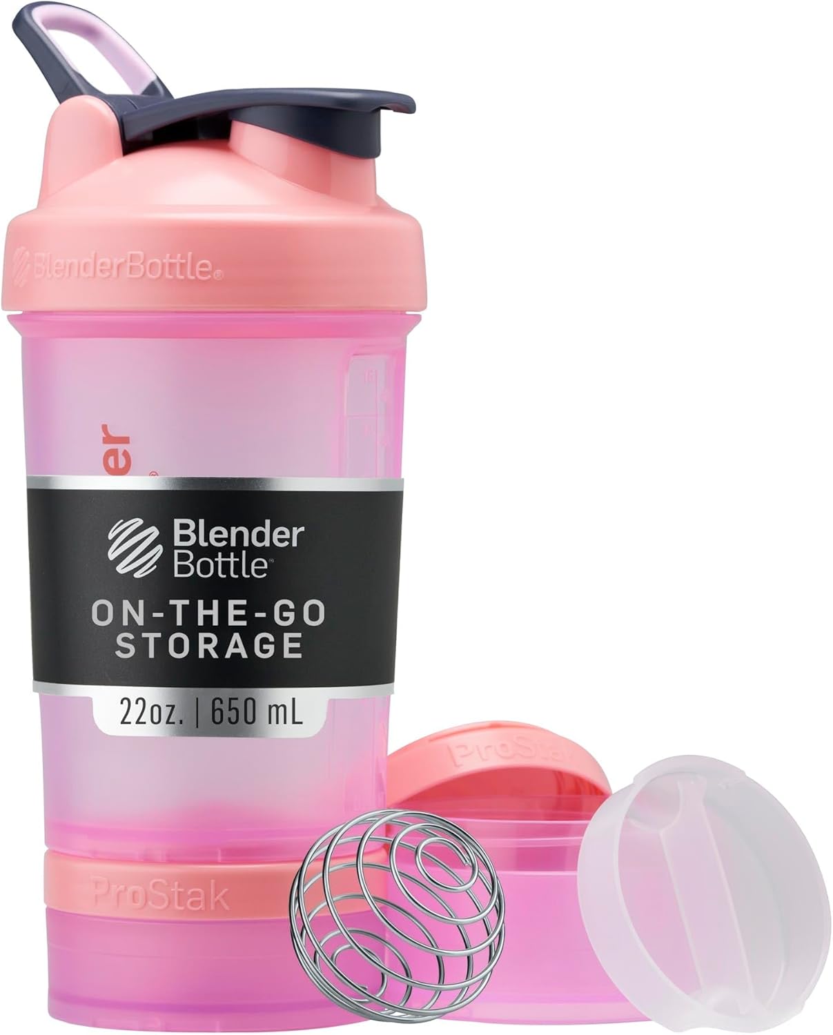 BlenderBottle ProStak Plastic Pill Organizer and Storage 22 oz Pink