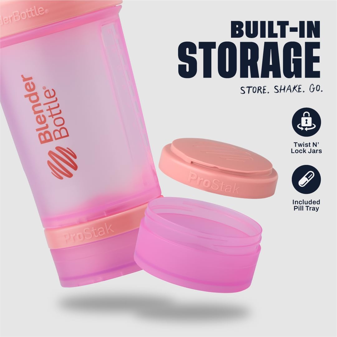 BlenderBottle ProStak Plastic Pill Organizer and Storage 22 oz Pink