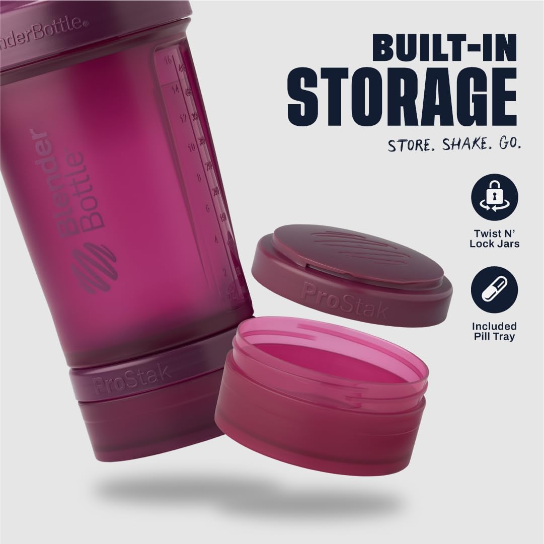 BlenderBottle ProStak Plastic Pill Organizer and Storage 22 oz Plum
