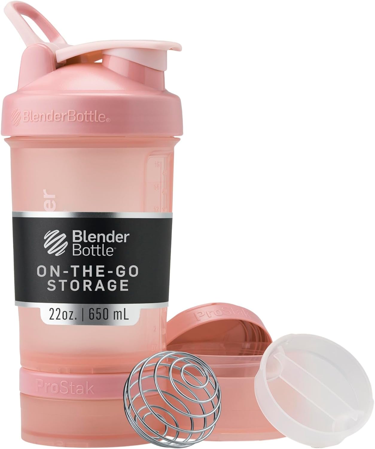 BlenderBottle ProStak Plastic Pill Organizer and Storage 22 oz Rose Pink