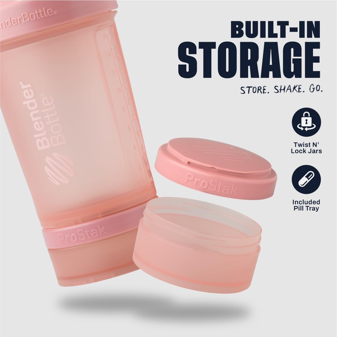 BlenderBottle ProStak Plastic Pill Organizer and Storage 22 oz Rose Pink
