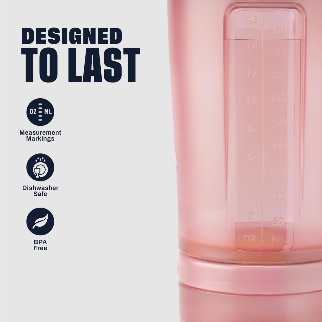 BlenderBottle ProStak Plastic Pill Organizer and Storage 22 oz Rose Pink