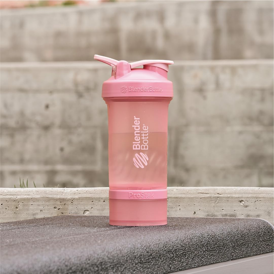 BlenderBottle ProStak Plastic Pill Organizer and Storage 22 oz Rose Pink