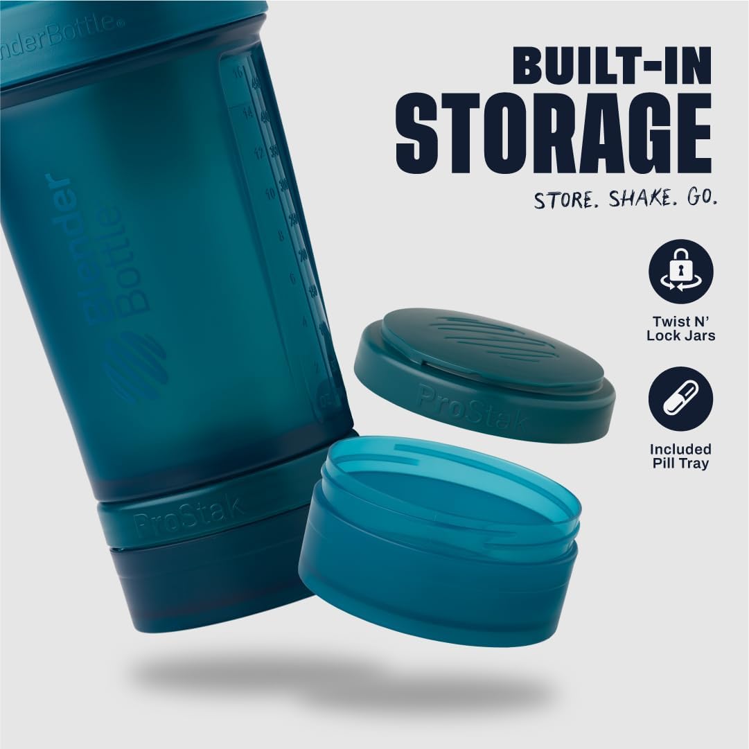 BlenderBottle ProStak Plastic Pill Organizer and Storage 22 oz Ocean Blue